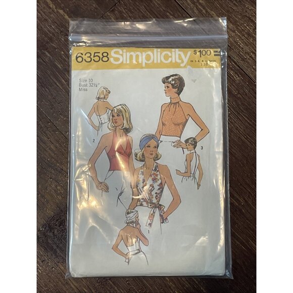 Simplicity 6358 Pattern Vintage 1970s Halter Tops Size 10 UNCUT - Picture 1 of 4